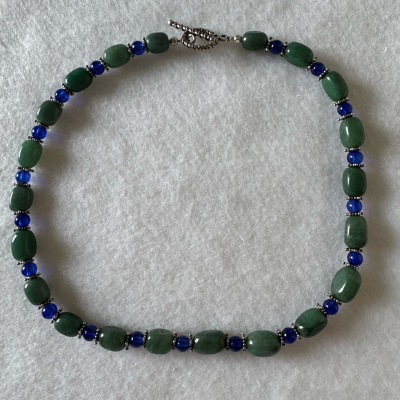 Hand Crafted 925 Silver Mint Green Jade gemstone beaded boho choker necklace NEW - Picture 2 of 11